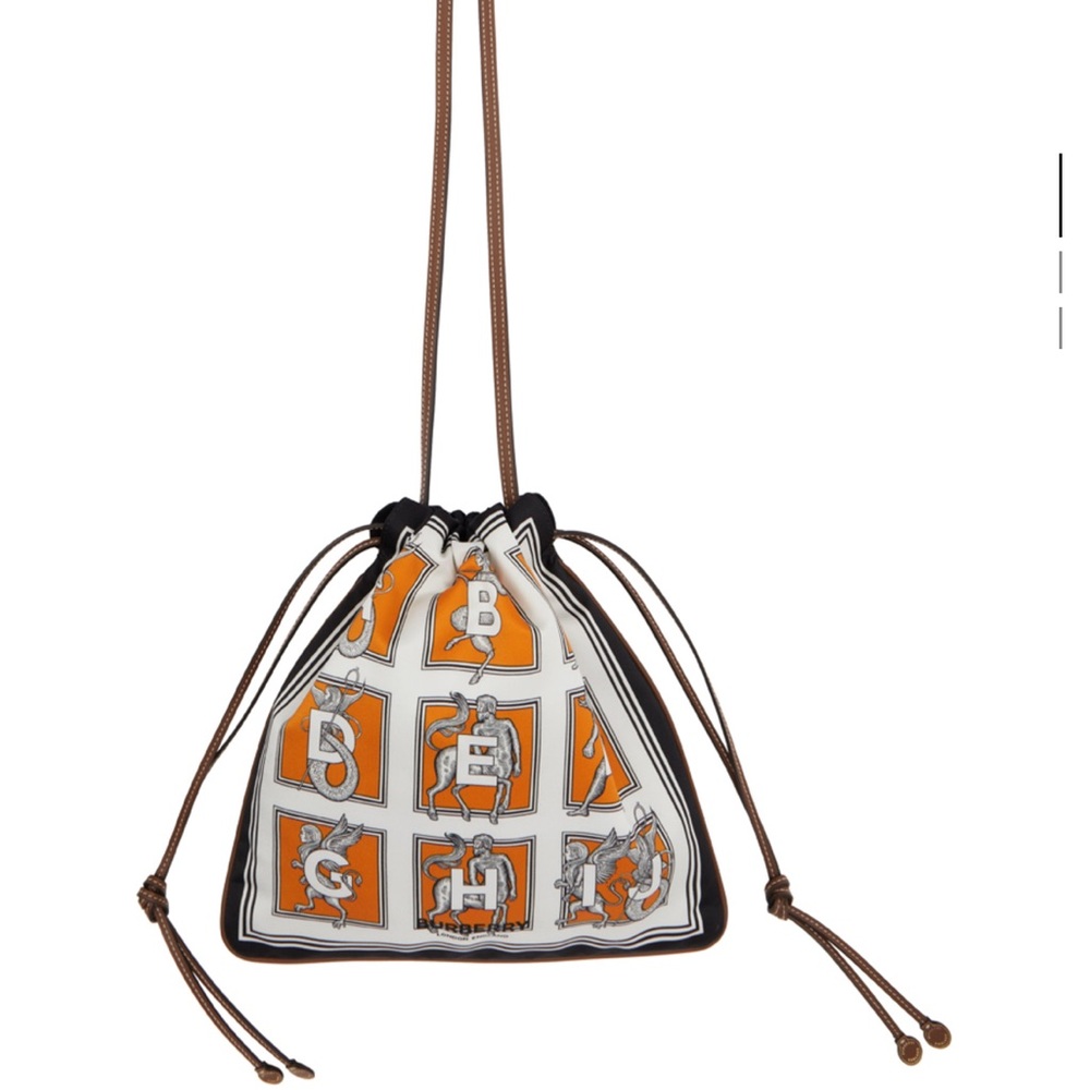 Burberry Mythical Alphabet Silk Satin Drawstring Orange Pouch Peter Saville